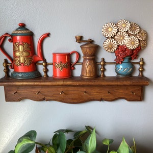 Vintage Molded Plastic Kitchen Wall Hanging With Hooks, Utensil Holder