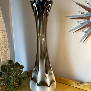 Huge Vintage Art Glass Grey And White Swirl Vase