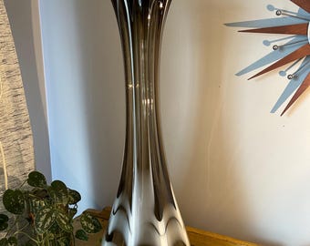 Huge Vintage Art Glass Grey And White Swirl Vase