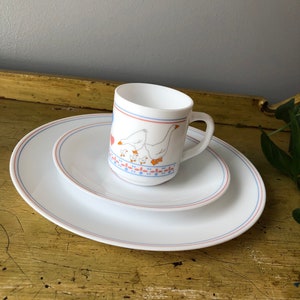 Vintage Country Geese And Hearts Milk Glass Set Of Twelve Dishes image 10