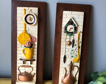 Large Vintage Chalkware Wall Hangings Set of Two
