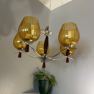 STUNNING MCM Amber Globe Pendant Light Fixture