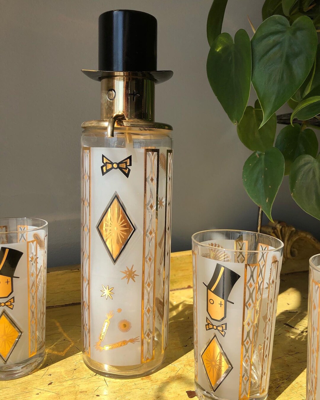 Vintage Rare Top Hat Liquor Dispenser With Six Matching Etsy