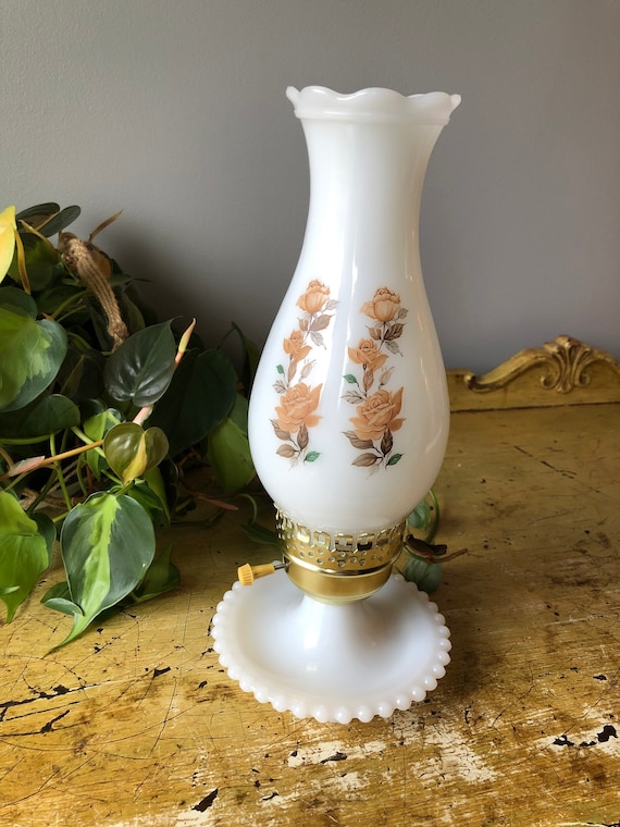 Vintage Milk Glass Hurricane Table Lamp