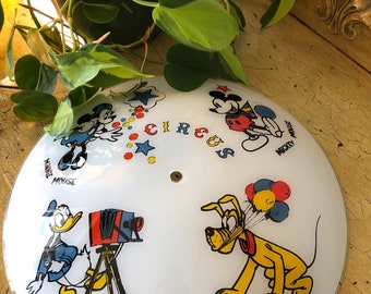 Vintage Walt Disney "Circus" Glass Light Cover, Retro Disney