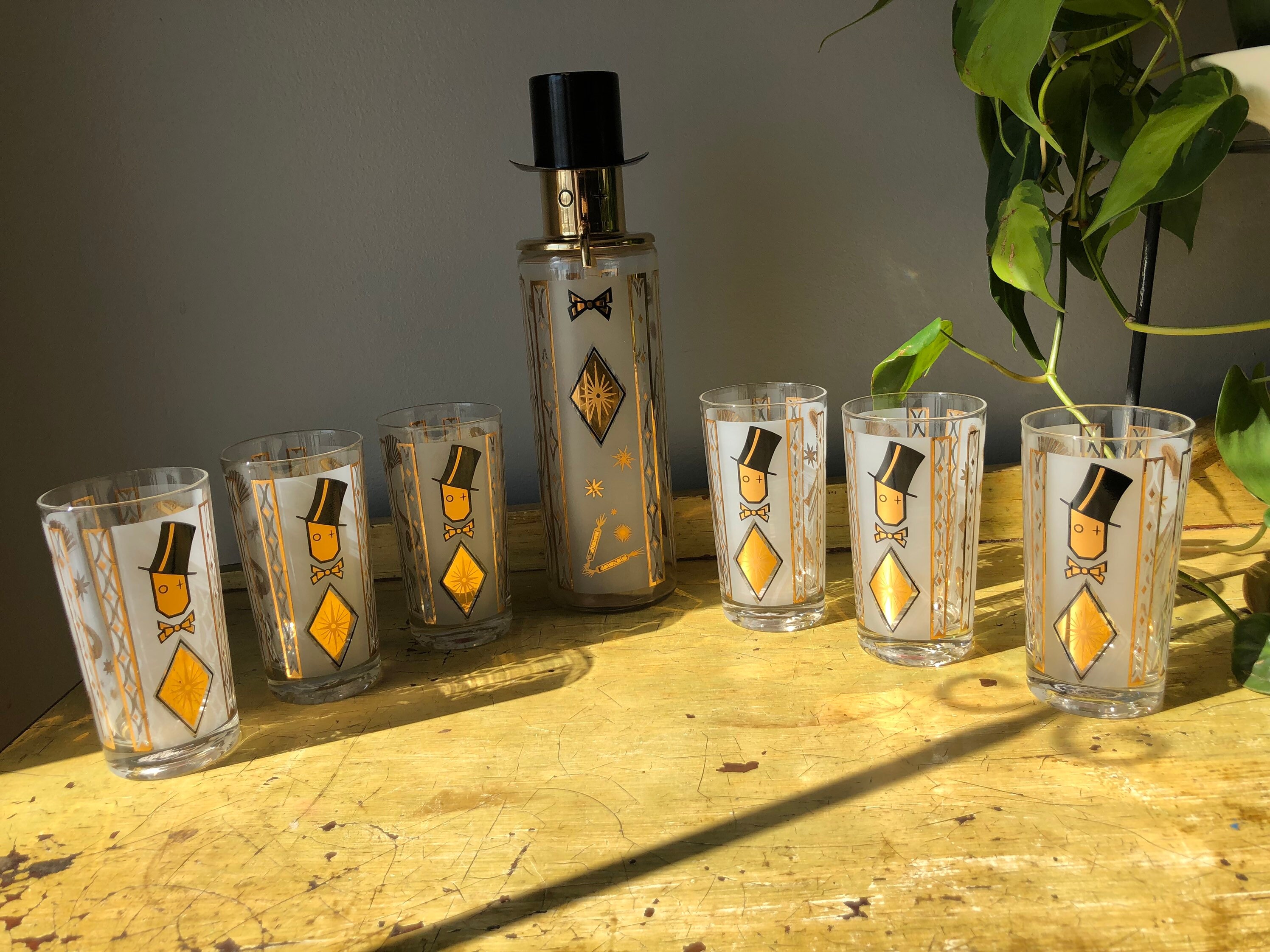 Vintage Rare Top Hat Liquor Dispenser With Six Matching Etsy