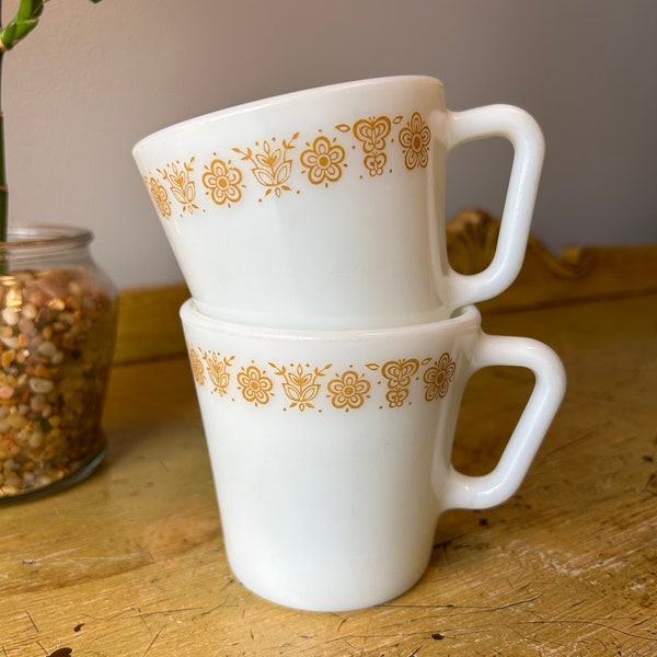 Vintage Pyrex Coffee Mugs Butterfly Gold