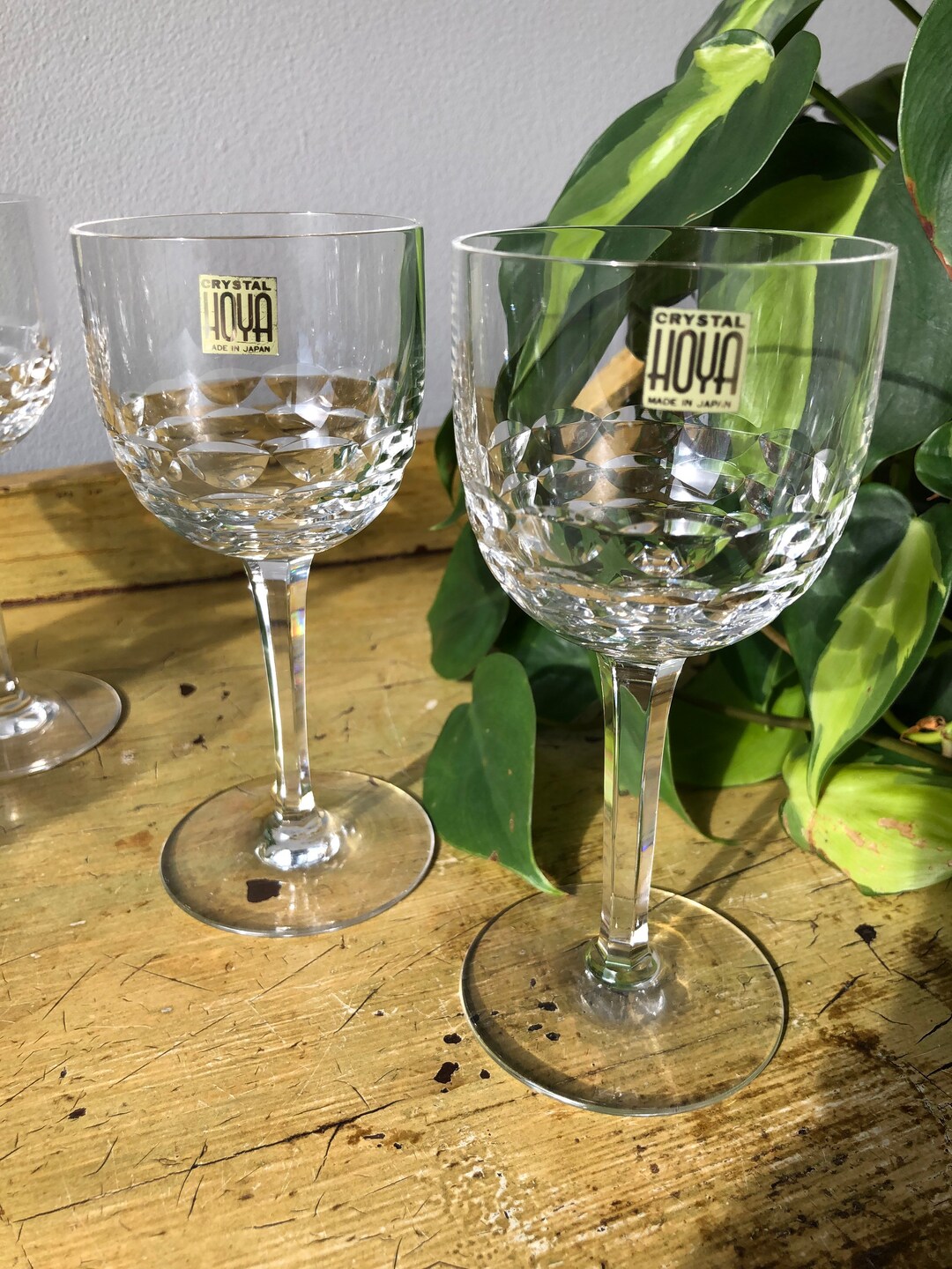 Vintage Hoya Crystal Candlewood Pattern Set of Six Wine Glasses Etsy