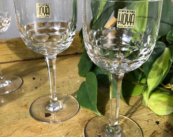 Ensemble de six verres à vin en cristal Hoya vintage motif bois de chandelle