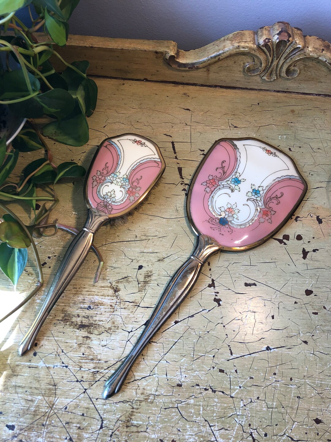 Vintage Hair Brush and Mirror Vanity Set Etsy