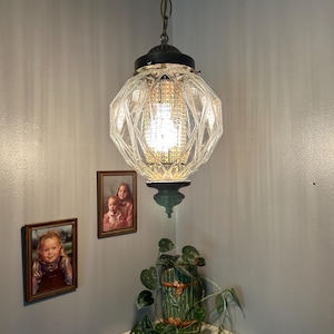 Vintage Diamond Pattern Clear Glass Swag Lamp