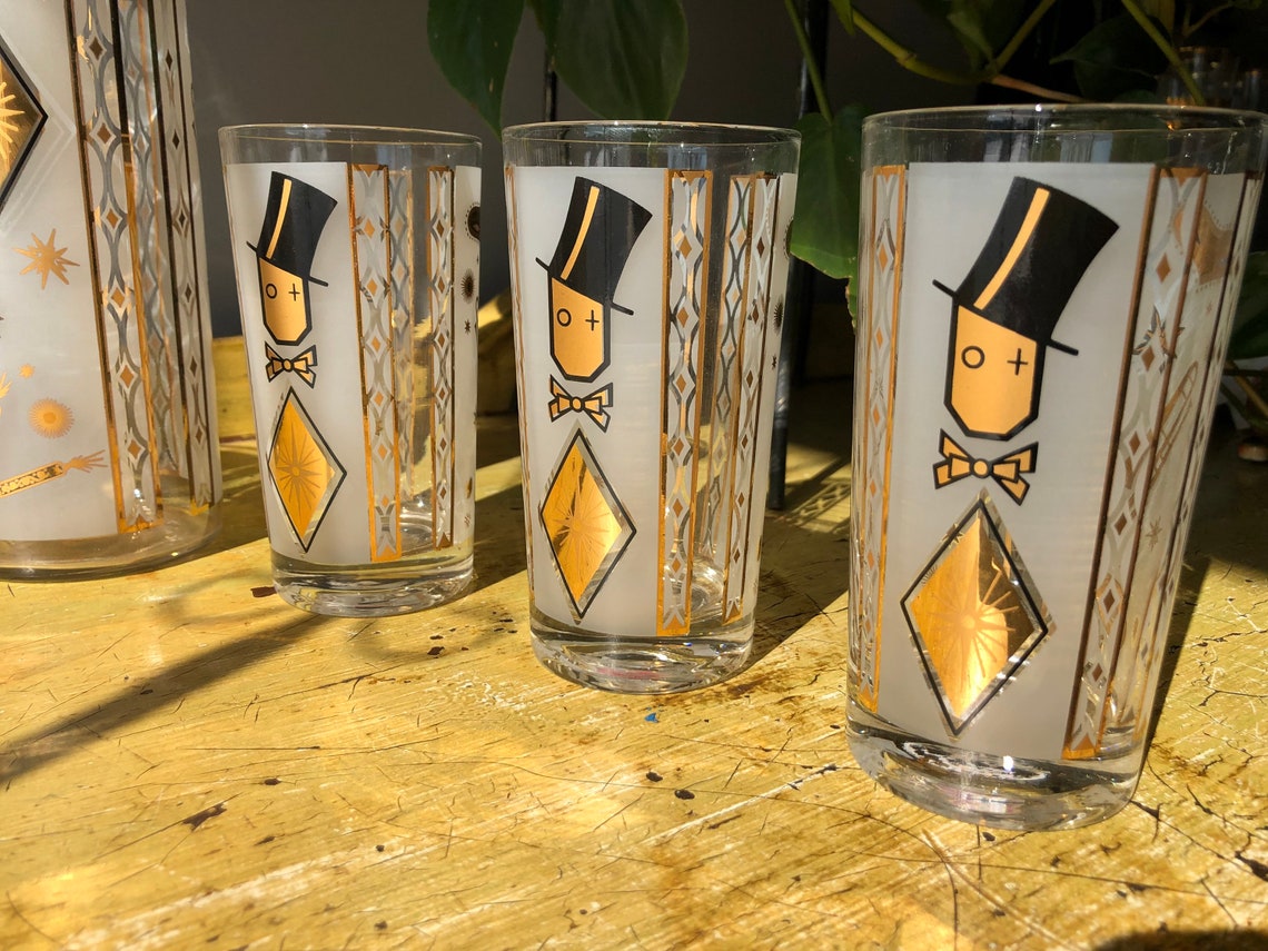 Vintage Rare Top Hat Liquor Dispenser With Six Matching Etsy