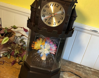 Vintage Colour Changing Rotating Fiber Optic Flower Clock Lamp