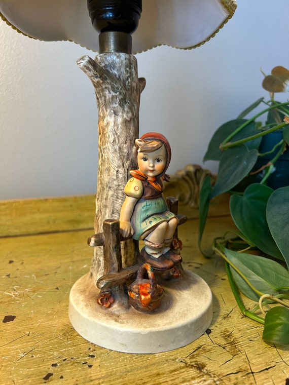 MJ Hummel Lamp Girl Sitting on Fence - Etsy
