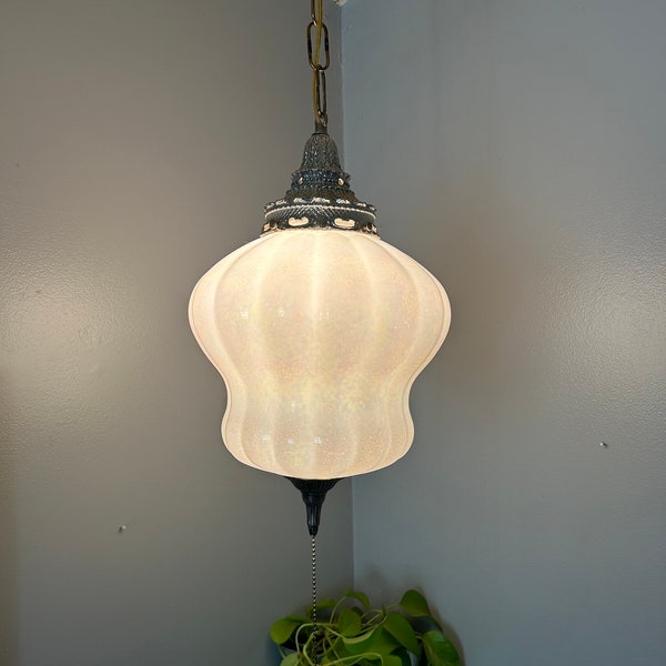 Beautiful White Opulescent Glass Vintage Swag Lamp