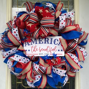 America the Beautiful Wreath, Americana Wreath, Independence Day Wreath, 4th of July Wreath, 4th of July Decor, USA Decor, 4th of July Wall