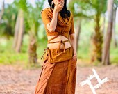 Thai Khadi  Wrap Skirt, Khadi Clothing, Loose Maxi Skirt, Boho Pocket skirt