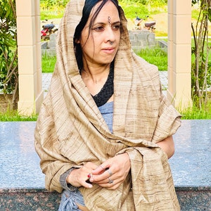 Shawl,Wrap & Scarf (Raw Khadi Ahimsa Silk Light Brown Colour)For Men And Women