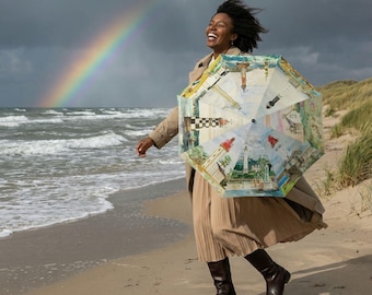 Parapluie pliant décoré avec les phares bretons du sud finistère