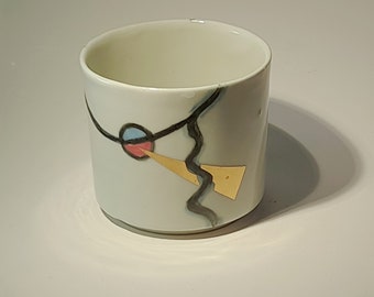 porcelain cup decorated by hand and 23 Ka gold leaf; imaginary architectures 10 mug, for tea, coffee, chocolate or dessert