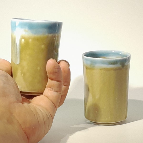 olive green and light blue porcelain goblet. For coffee or tea.