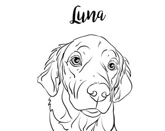 Custom Line Drawing Pet Portrait | Digital Dog Painting | Personalized Cat Outline Illustration Print | Pet Sketch From Photo