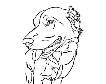 Custom Digital Pet Portrait - Pencil Line Drawing, Dog/Cat Illustration Print, Pet Sketch, Personalized Gift