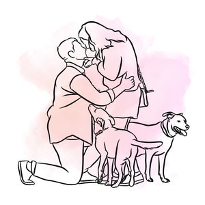 Family Line Personalized Drawing from photo, Personalized Line Drawing Line art Custom Family Portraits illustration with pets