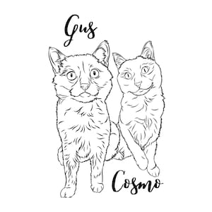 Custom Multi-Pet Line Drawings - Personalized Dog and Cat Portraits, Digital Pet Painting, Line Art Prints, Pet Sketch From Photo