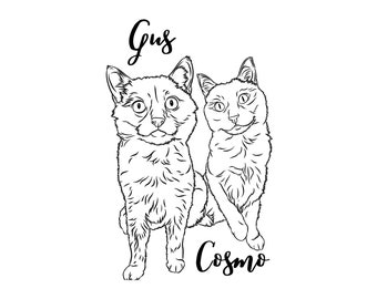 Custom Multi-Pet Line Drawings - Personalized Dog and Cat Portraits, Digital Pet Painting, Line Art Prints, Pet Sketch From Photo