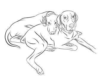 Custom Pet Portrait – Multiple Pets Line Art, Memorial Gift (Digital Image)