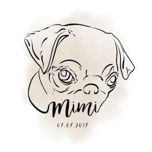 Pet ears and half face custom line drawing, Bordercolie & all pet outline drawings, Cat dog memorial, Tattoo design personalized art