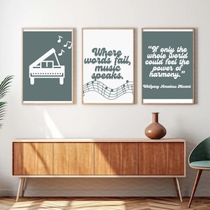 Modern Music Poster Print Set of 3 – Minimalist Music Classroom Decor, Neutral Music Prints for Home or Studio, Music Teacher Wall Art