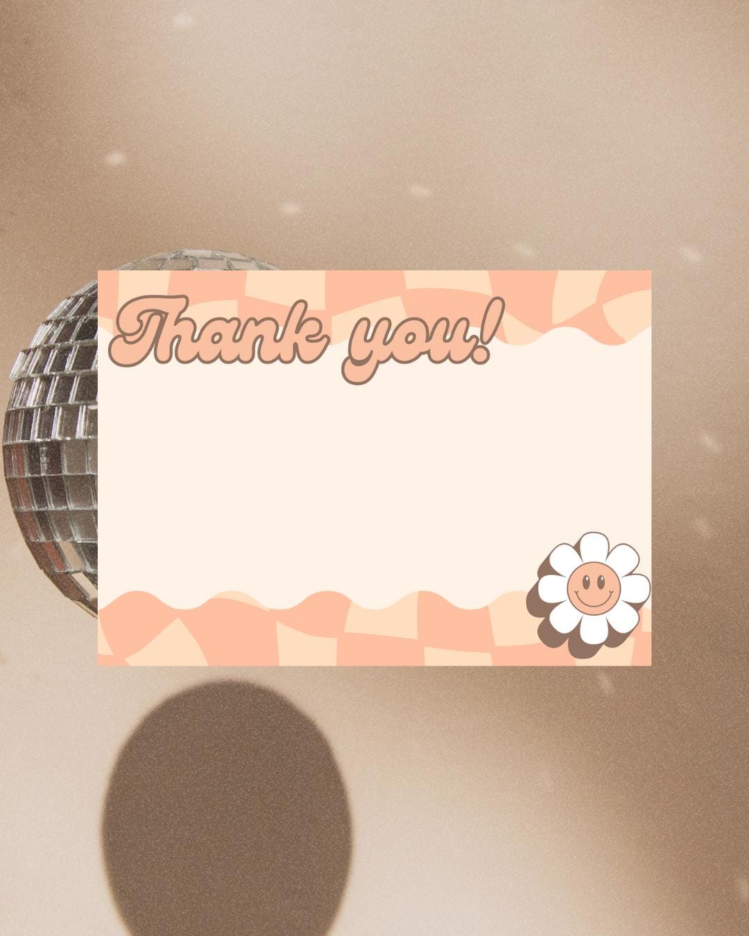 Preppy Retro Smiley Face Thank You Card– Pink Checkered Party Card ...