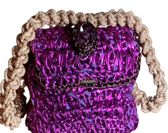 Alluring Handcrafted Purple Majesty Amethyst Geode Braided Diamante Evening Shoulder Handbag