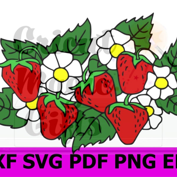 Strawberries SVG Fruit SVG Kitchen Decor Cuttable PNG Design Cricut Cut File Cameo Silhouette Instant Digital File Download