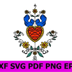 Corazón SVG Pensilvania Estilo hexagonal holandés Corazón y pájaros SVG Cuttable Diseño PNG Cricut Cut File Cameo Silhouette Digital Download Vector