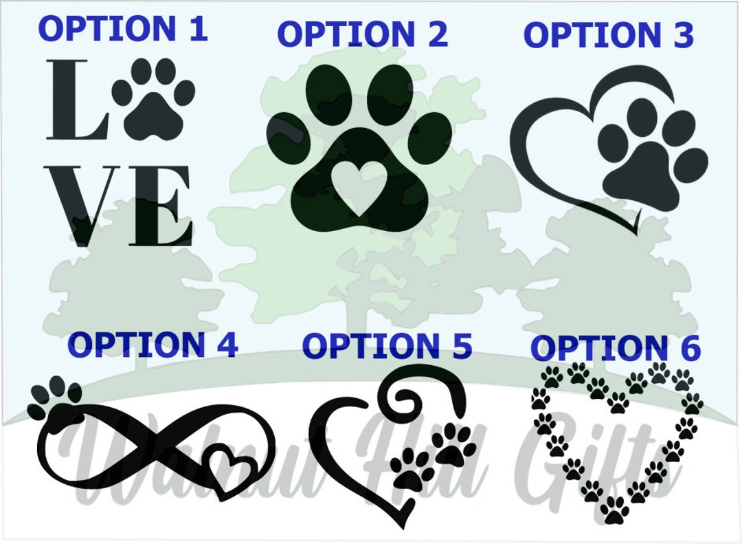 Paw Print Decal Dog Cat Heart 6 Style CHOICES Vinyl Decal Sticker ...