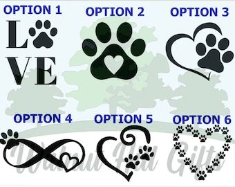 Paw Print Decal Dog Cat Heart 6 Style CHOICES Vinyl Decal Sticker HOLOGRAPHIC, Glitter & Colors with Multiple sizes YOU Choose!