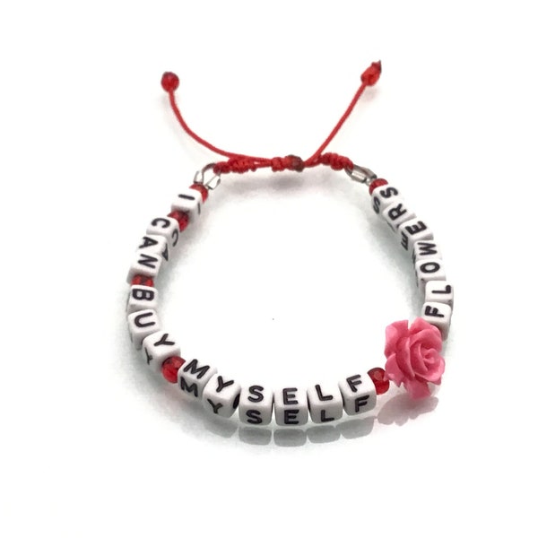Bead Bracelet personalized beaded jewelry Rose flower floral gift breakup bead bracelet Miley Cyrus inspired I can buy myself flowers lyrics