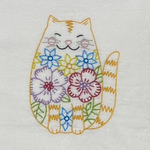 Hand Stitched Cat Flour Sack/ Tea towel