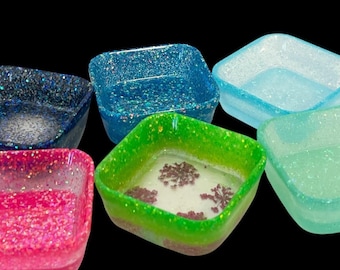 Glitter Resin Square Trinket Dish: Jewelry Ring Holder