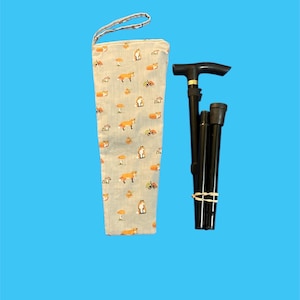 Folding walking stick bag, carry case for walking stick, washable, mobility aids, disability aid, stick storage, foxes, nature
