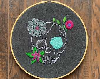 Embroidery Pattern | Floral Skull | Gothic Art