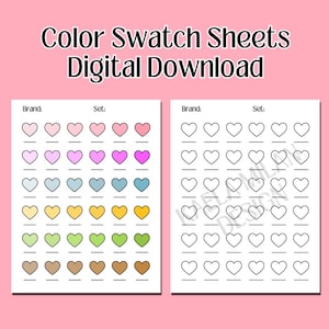 Printable Heart Color Swatch Sheet, Digital Download, Alcohol Marker Swatch, Marker Color Swatch, Marker Swatch Sheet, Color Swatch Chart