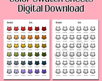 Printable Cat Color Swatch Sheet, Digital Download, Alcohol Marker Swatch, Marker Color Swatch, Marker Swatch Sheet, Color Swatch Chart