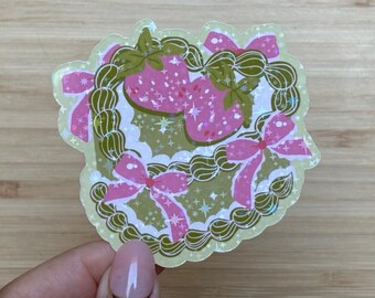 Cute girly cake sticker, unique sticker, cool stickers, funny stickers, holographic sticker, shiny sticker, holographic, sparkle sticker