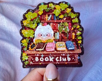 Bunny book club sticker, cool stickers, reading stickers, bookish stickers, cute stickers, water bottle stickers, laptop stickers, book gift