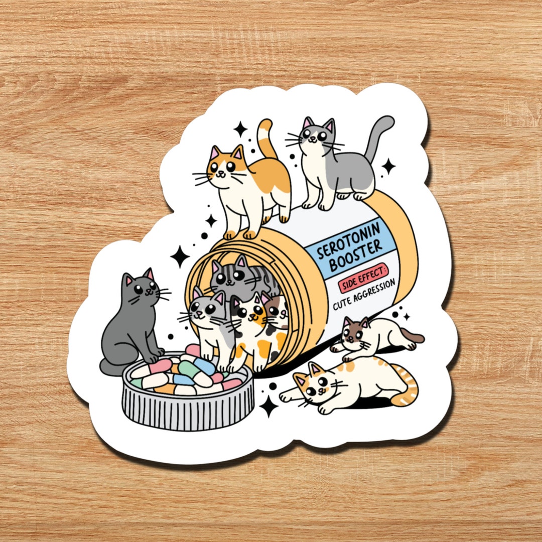 Cat Serotonin Booster Sticker Cat Stickers Animal Stickers - Etsy