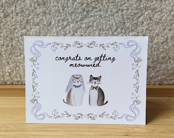 Cute cats married card, congratulations engagement, cat lover wedding, cat lover card, engagement card, wedding day gift, cat wedding card